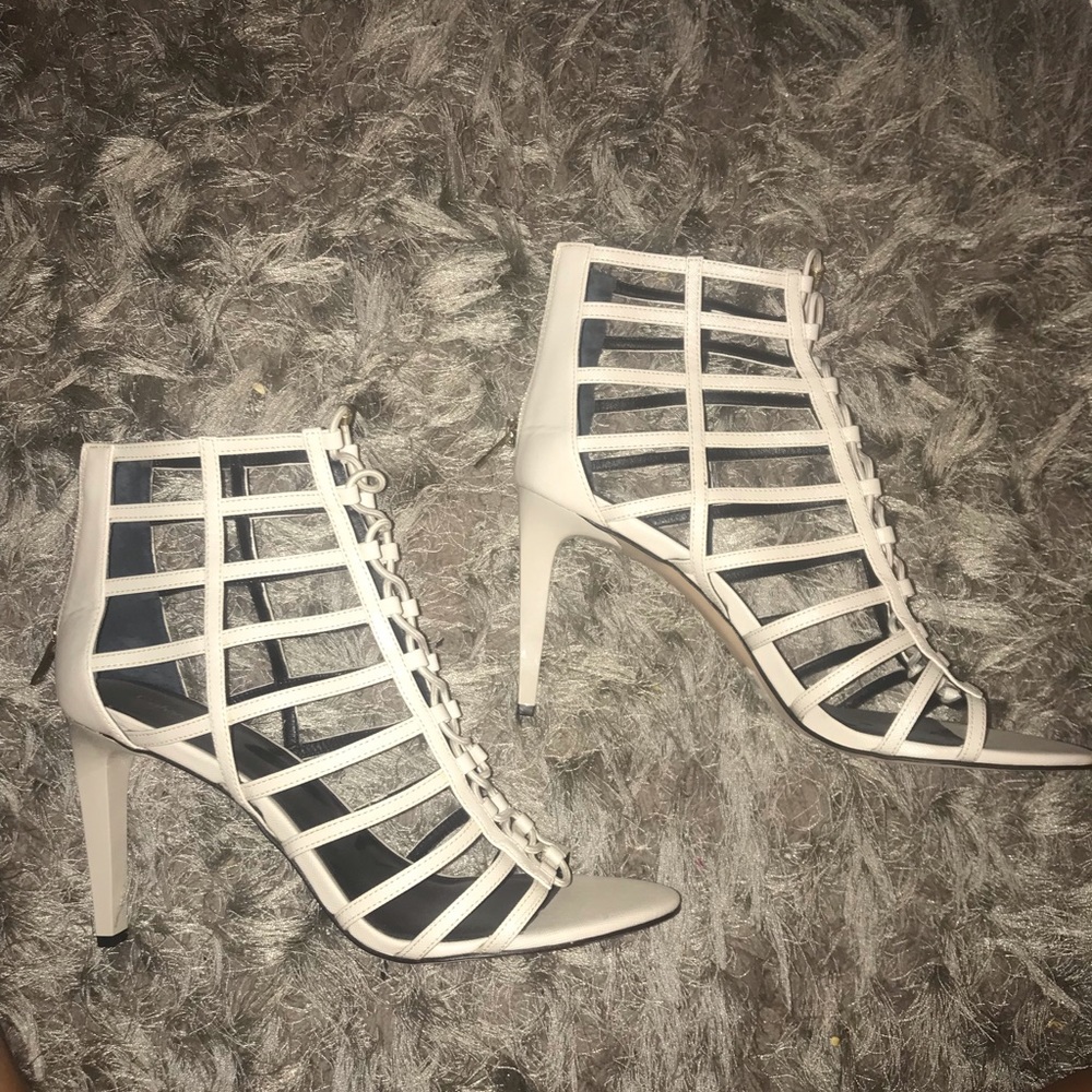 Calvin Klein white caged heels